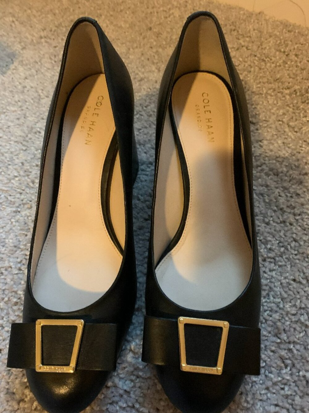 Cole Haan - Black Leather Bow Pump - Block Heel | 7B